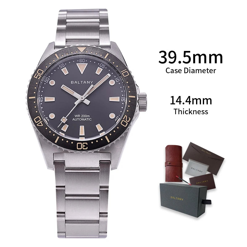Baltany Design Dive Watches S3080 Sapphire Waterproof 200M Stainless Steel Bracelet NH38 Automatic Mechanical Sports Diver Mens