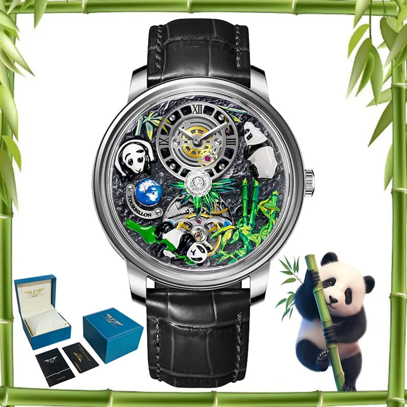 2025 PINDU New Panda Series National Treasure Symbol Men Mechanical Watch Rotating Crystal Ball 45.5MM Wristwatches Men M2791B