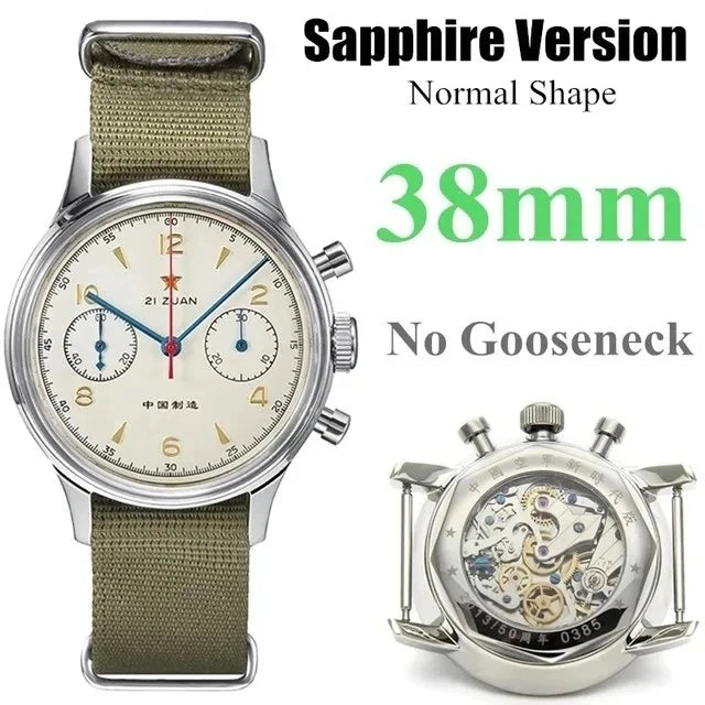 42mm 40mm 38mm Vintage Sapphire Chronograph RED STAR 1963 Men's Mechanical Watch Movement Nylon Strap Assistir Homens Luminous