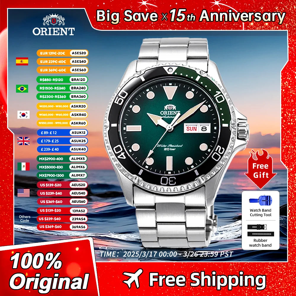 Orient Watch Original Japanese Automatic Mechanical Watches Men's Watch  20Bar  Luminous Waterproof  week display sport watch