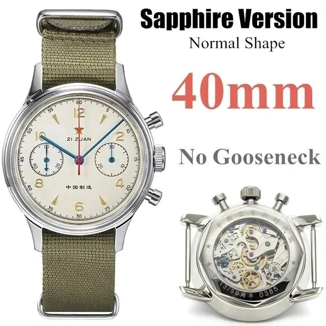 42mm 40mm 38mm Vintage Sapphire Chronograph RED STAR 1963 Men's Mechanical Watch Movement Nylon Strap Assistir Homens Luminous
