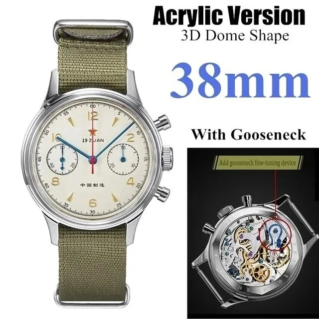 42mm 40mm 38mm Vintage Sapphire Chronograph RED STAR 1963 Men's Mechanical Watch Movement Nylon Strap Assistir Homens Luminous