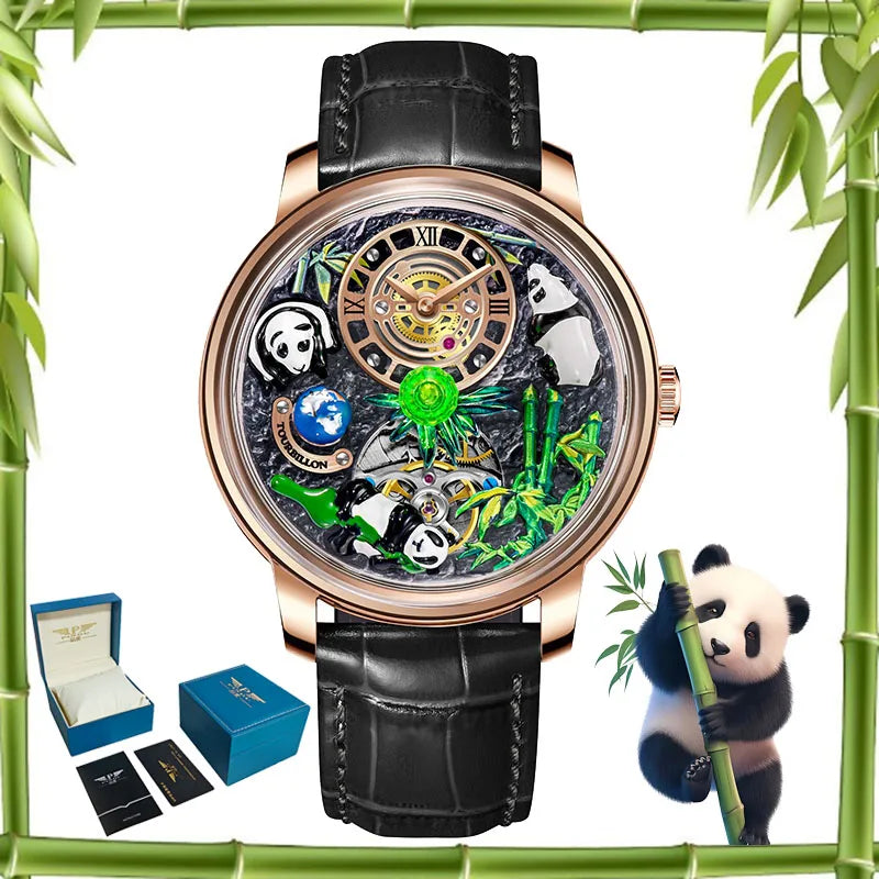 2025 PINDU New Panda Series National Treasure Symbol Men Mechanical Watch Rotating Crystal Ball 45.5MM Wristwatches Men M2791B