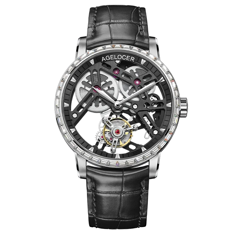AGELOCER Original Tourbillon Watch Fashion Men's Business Formal Luxury Skeleton Manual Mechanical Watch Birthday Gift for Men