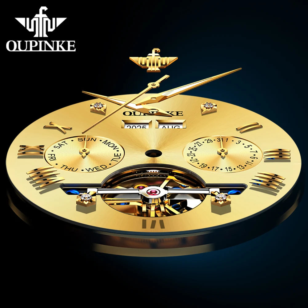 OUPINKE 3240 Skeleton Flywheel Multifunctional Automatic Mechanical Watches for Men 44mm Large Dial Tungsten Steel Luxury Watch