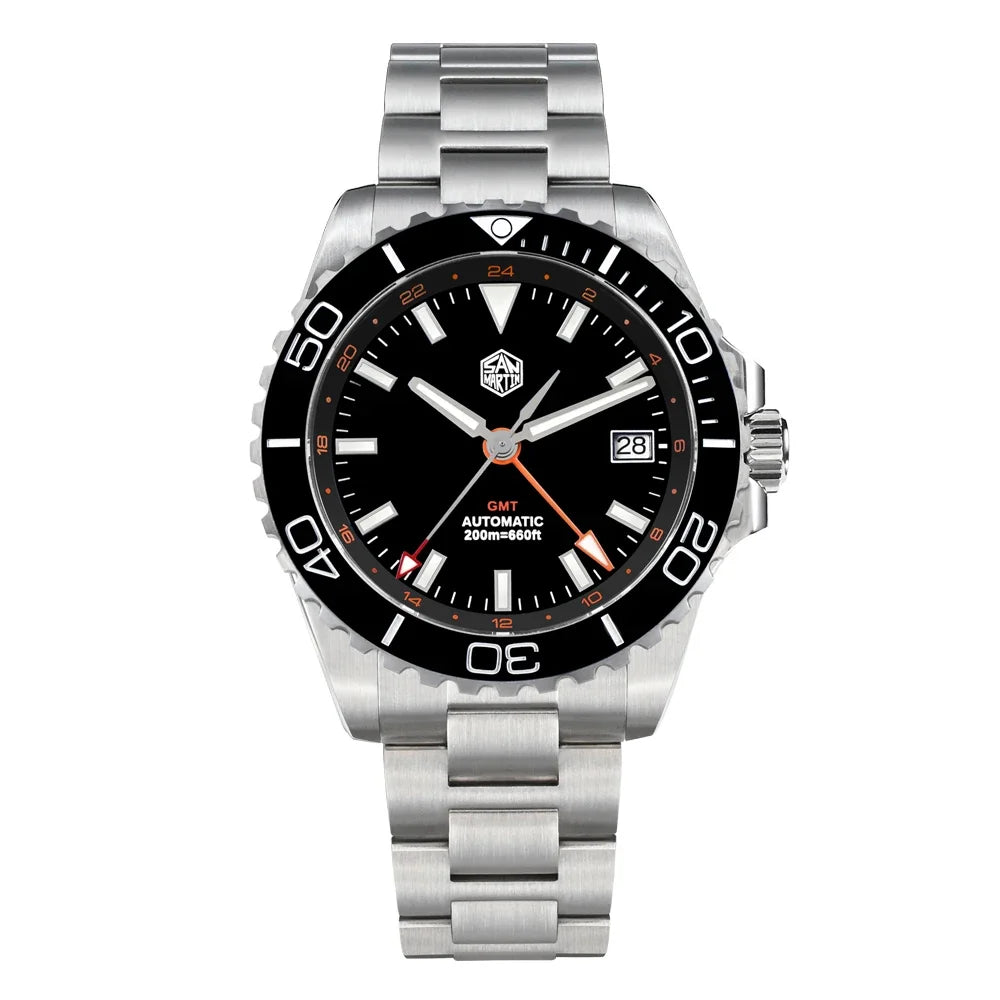 San Martin SN0136 39mm Diver Watch GMT NH34 Automatic Mechanical Enamel Dial Sapphire Luminous Stainless Steel Luxury Men Watch