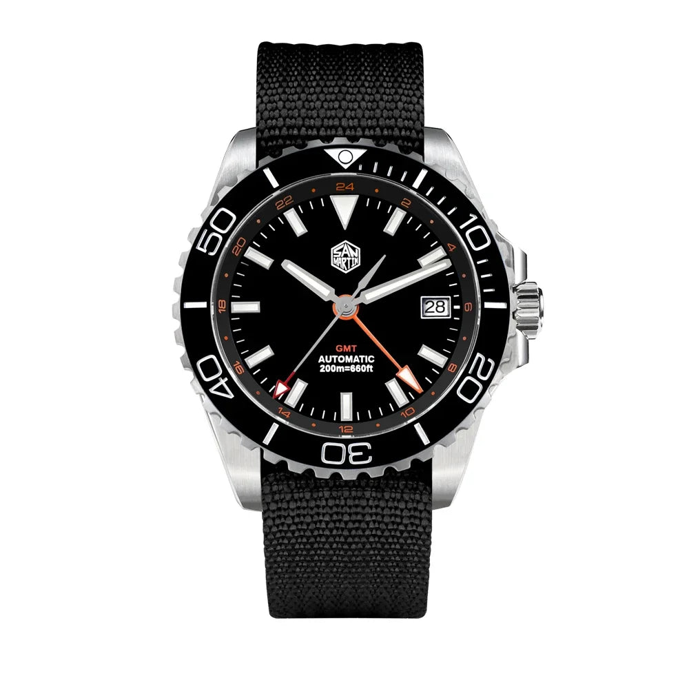 San Martin SN0136 39mm Diver Watch GMT NH34 Automatic Mechanical Enamel Dial Sapphire Luminous Stainless Steel Luxury Men Watch