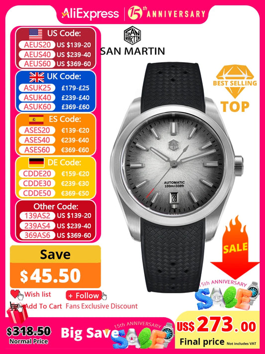 San Martin FKM SN0144 JianZhan Dial Gada 36/39/42mm Men's Luxury Dress Automatic Mechanical Watch Miyota 9015 Original Design