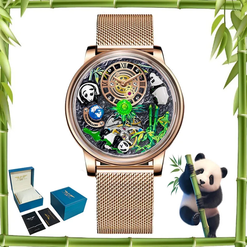 2025 PINDU New Panda Series National Treasure Symbol Men Mechanical Watch Rotating Crystal Ball 45.5MM Wristwatches Men M2791B