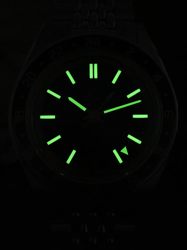 San Martin Watches Distressed Design 39.5mm Vintage Men GMT NH34 Automatic Movement Steel Rice Bracelet reloj hombre SN0116G-V6