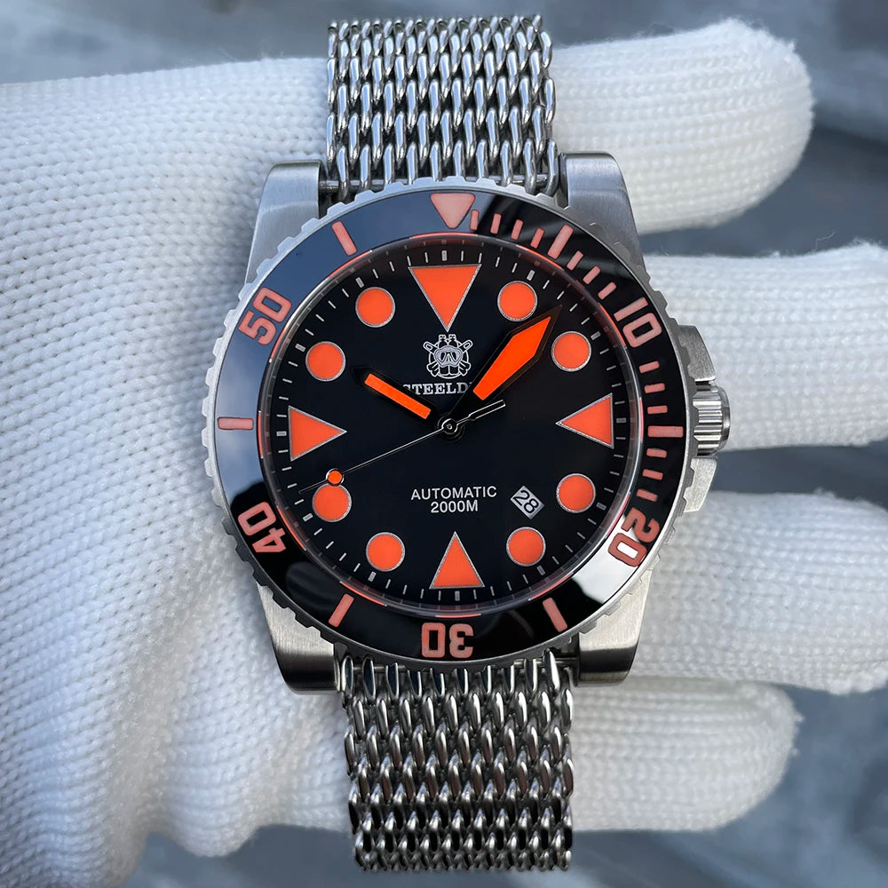 2025 New Arrival STEELDIVE Mens Watch SD1987 46.5MM Steel Case Super Luminous 200Bar Ceramic Bezel Mens Dive Watch with Valve