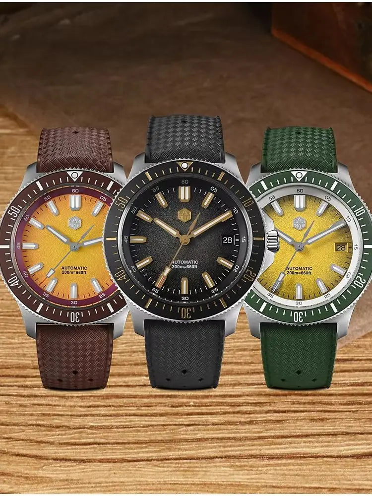 San Martin 40mm NH35 Automatic Mens Diving Watch 3H Date Mesh Bracelet Sapphire 20Bar BGW-X1 Blue Luminous Fashion SN0118-1