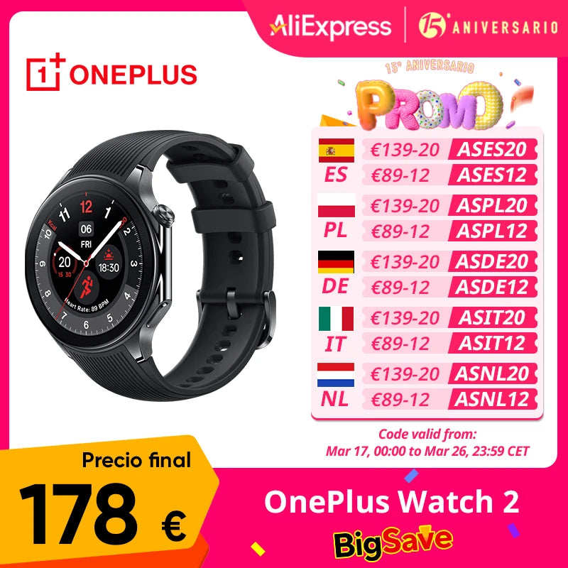 Global Version OnePlus Watch 2 Smart Watch 1.43'' AMOLED Display Snapdragon W5 Gen 1 Dual Frequency GPS Wear OS 4 NFC