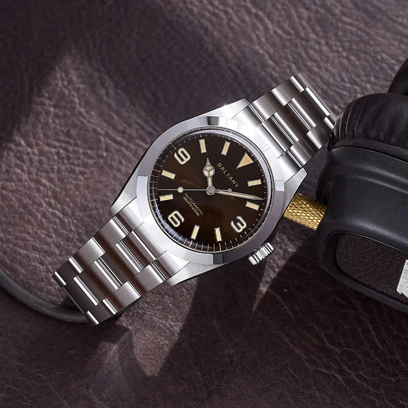 Baltany Men's Automatic Mechanical Watch Stainless Steel Bracelet Waterproof 20Bar Classic 36MM Retro Explorer Homage Watches