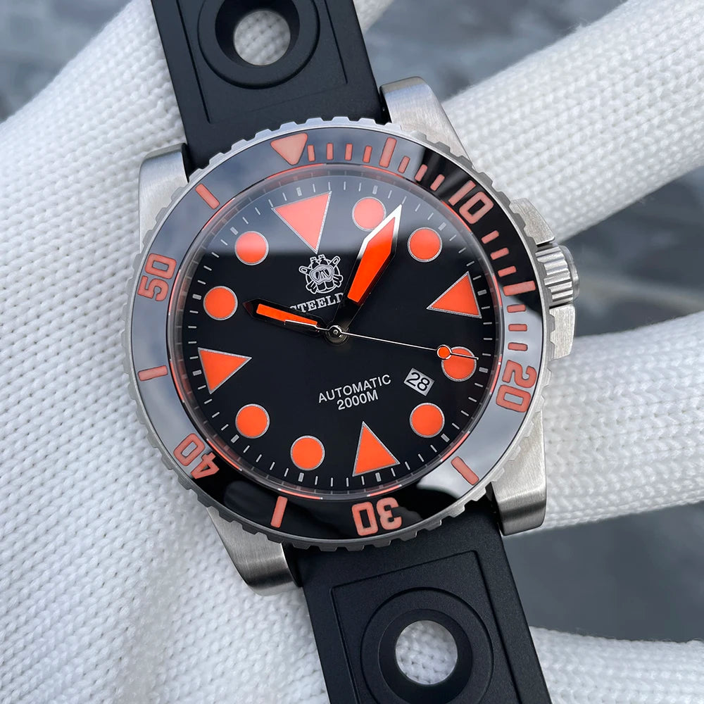 2025 New Arrival STEELDIVE Mens Watch SD1987 46.5MM Steel Case Super Luminous 200Bar Ceramic Bezel Mens Dive Watch with Valve