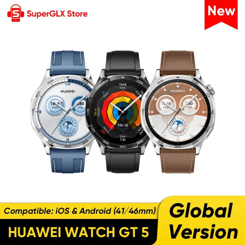 Global Version HUAWEI WATCH GT 5 Smartwatch AMOLED Screen 41mm/46mm Buit-in Map Replay Message Compatible with iOS and Android