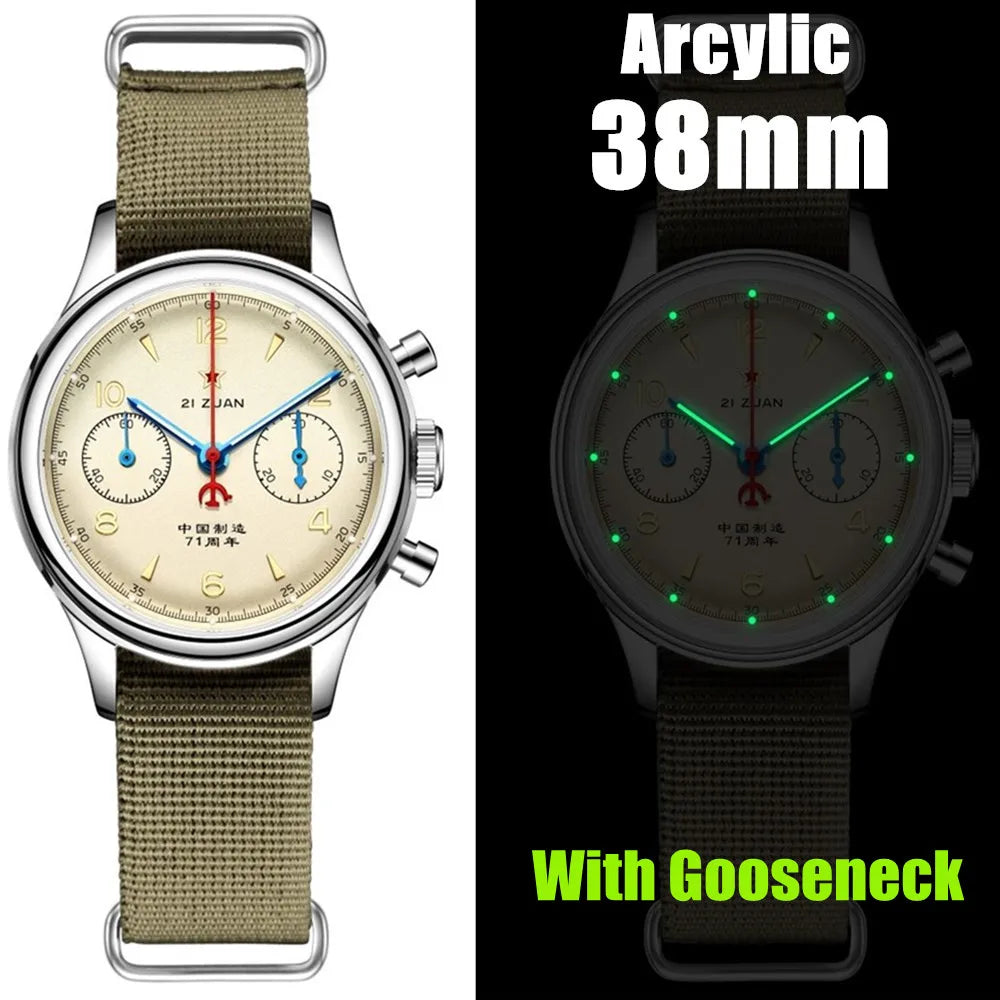 42mm 40mm 38mm Vintage Sapphire Chronograph RED STAR 1963 Men's Mechanical Watch Movement Nylon Strap Assistir Homens Luminous