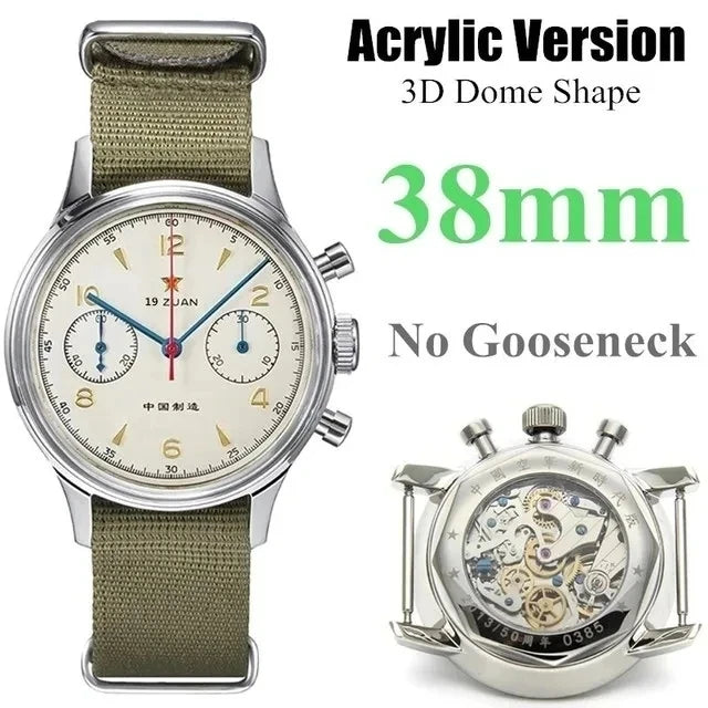 42mm 40mm 38mm Vintage Sapphire Chronograph RED STAR 1963 Men's Mechanical Watch Movement Nylon Strap Assistir Homens Luminous