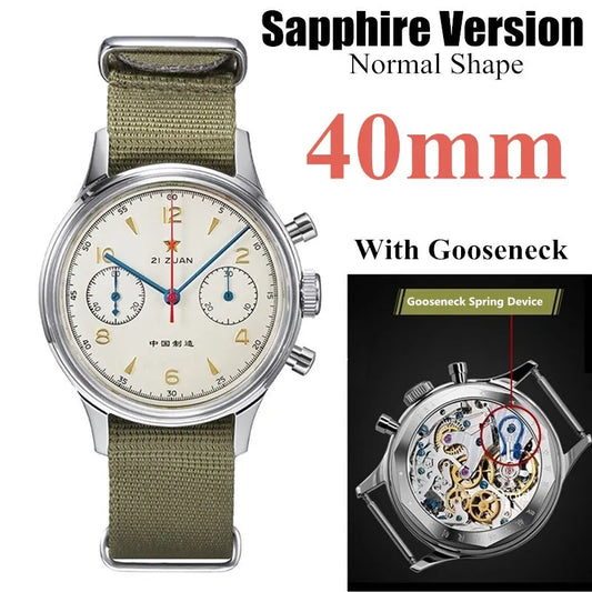 Red Star 1963 Retro Chronograph Pilot Watch Men seagul  ST1901 Movement Sapphire mirror surface Mechanical waterproof Wristwatch