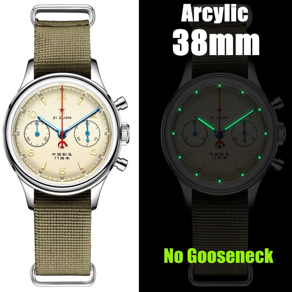 42mm 40mm 38mm Vintage Sapphire Chronograph RED STAR 1963 Men's Mechanical Watch Movement Nylon Strap Assistir Homens Luminous