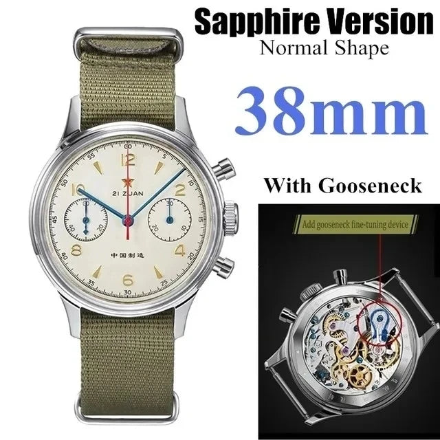 42mm 40mm 38mm Vintage Sapphire Chronograph RED STAR 1963 Men's Mechanical Watch Movement Nylon Strap Assistir Homens Luminous